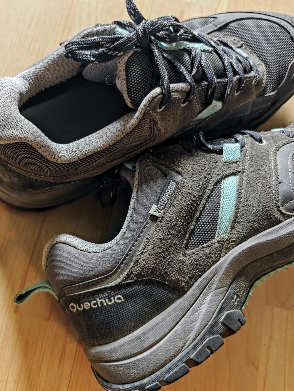 :8: Grey Quechua Low Rise Waterproof Hiking Shoes from Decathlon.